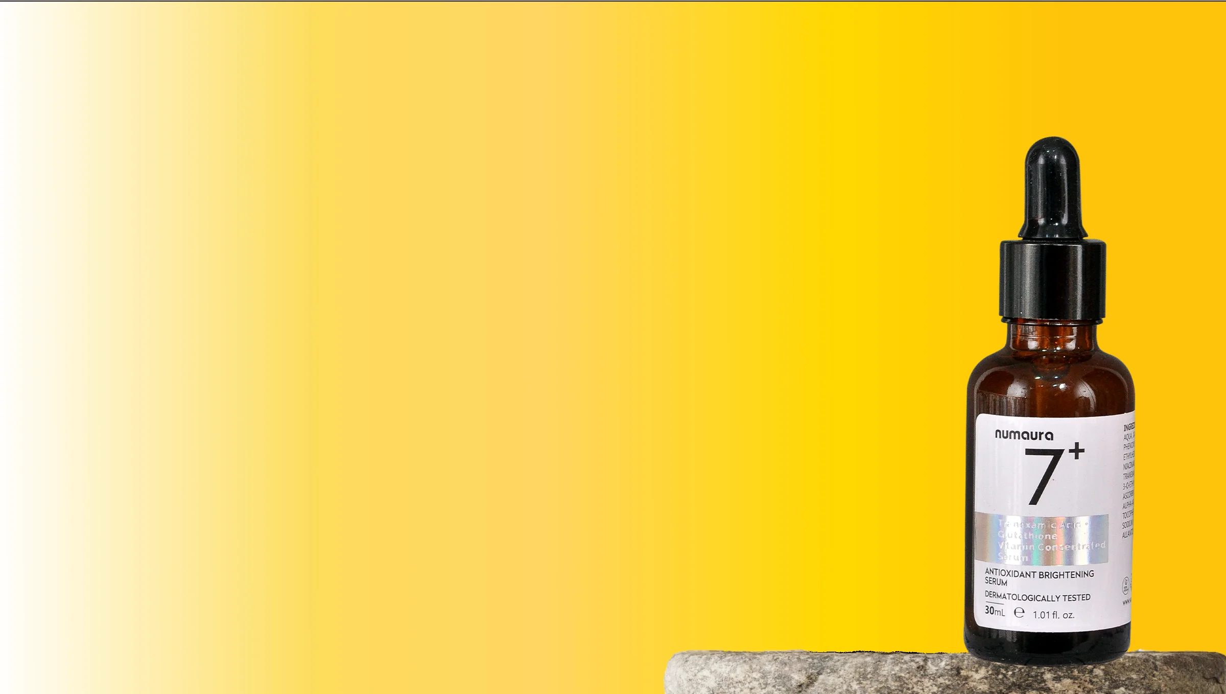 Bottle of numiours 7+ on a yellow background