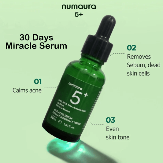 Numaura 5+ Serum | Azelaic Acid 10%, Mandelic Acid 5%, Betaine Salicylate 1%, Centella Asiatica Extract | 30 Days Miracle Serum | 30 ml